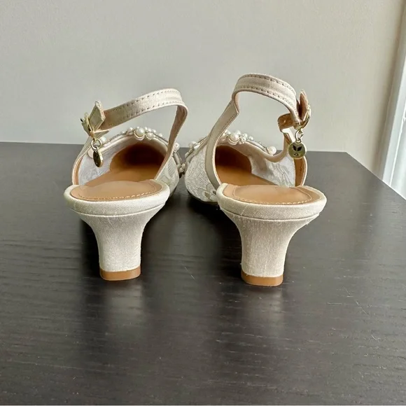 J. Reneé Strovanni Ivory/Gold Floral Pearl Ornament Slingback Pumps - Picture 6 of 6